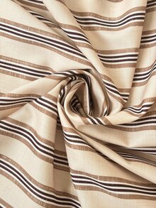 Weeklong Plus Size Women Ruffle Collar Loose Open Front Striped Print Casual Vacation Shirt Fall - Apricot - View 8