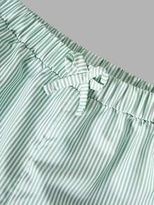 SHEIN Tween Girls Casual Striped Print 2pcs Set, Long Sleeve Button Front Shirt & Wide Leg Pants Comfortable School Everyday Outfit - Green - View 6