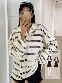 Dazy Tall Women's Striped Loose Long Sleeve Casual T-Shirt Fall - White - View 1