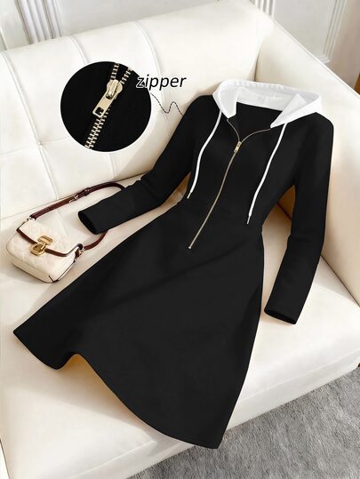 GlowEve CURVE Plus Size Women's Colorblock Hooded Dress