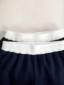 SHEIN Girlism 2件組女童休閒針織運動套裝，對比腰帶，街頭風，純色針織寬鬆寬腿休閒運動褲，酷街頭風，日常穿搭，校園日常，休閒可愛，姊妹裝，母女裝，萬聖節 - 彩色 - 查看 3