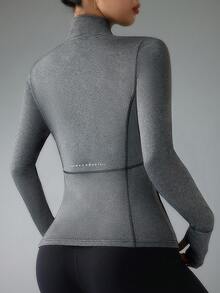 Exploreva Exploreva Women Zip-Up Pullover Sweatshirt With Thumb Hole - Dark Grey - View 3