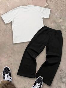 SHEIN 大童男孩圓領T恤與喇叭褲休閒兩件套，適合夏季 - 彩色 - 查看 2