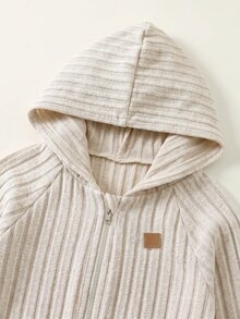 SHEIN 新生兒男嬰/女嬰可愛休閒運動風秋冬針織杏色字母圖案連帽連身衣 中性保暖嬰兒服 - 杏色 - 查看 3