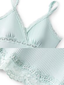 LUVLETTE Super Soft TENCEL™ Modal Wedding Essential Sexy Lace Ribbed Modal Strappy Babydoll Nightdress Bridesmaid Airy Women Pajamas Lingerie& Pyjamadressing,Spring And Summer - Baby Blue - View 8