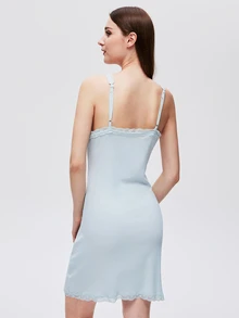 LUVLETTE Super Soft TENCEL™ Modal Wedding Essential Sexy Lace Ribbed Modal Strappy Babydoll Nightdress Bridesmaid Airy Women Pajamas Lingerie& Pyjamadressing,Spring And Summer - Baby Blue - View 2