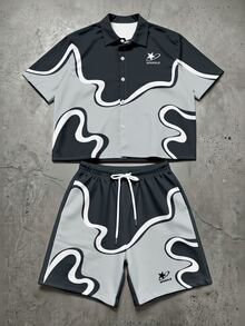 Manfinity EMRG Men's Minimalist Print Short Shirt And Shorts Set - Multicolor - View 3