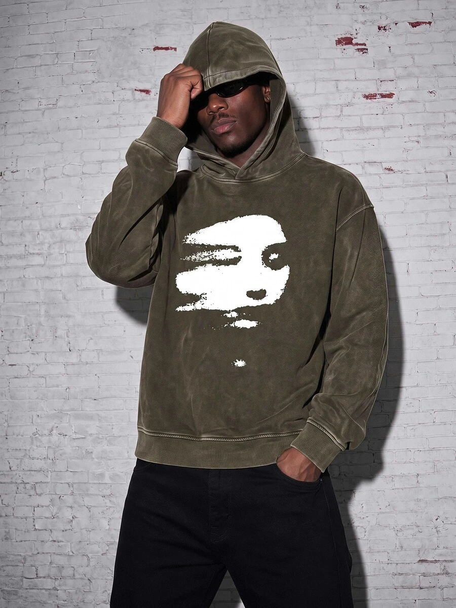 GENIUS ODE Distressed & Snow Wash Printed Hooded Sweatshirt For Men ...