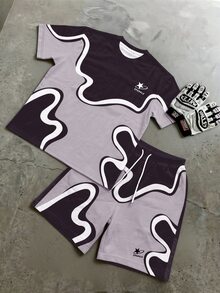 Manfinity EMRG Men's Color Block Round Neck Short Sleeve T-Shirt And Drawstring Waist Shorts Casual Daily Outfit, Holiday - Multicolor - View 3