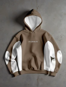 Manfinity EMRG 男士休闲时尚街头连帽衫，字母印花撞色设计，秋冬季保暖内衬 - 彩色 - 查看 3