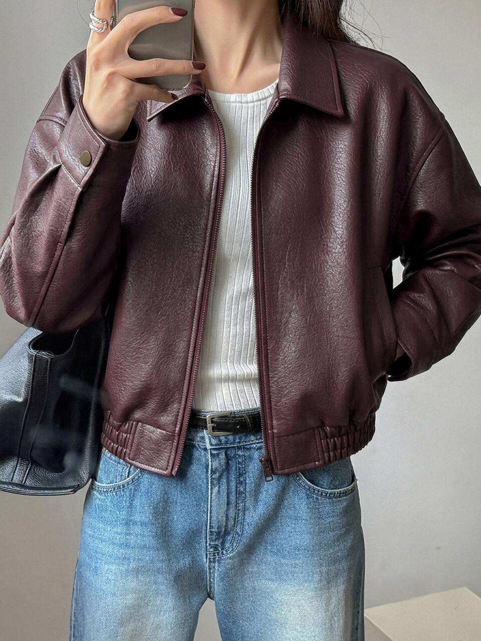 Women's Short Street Casual Loose Leather Jacket