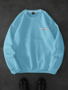 Manfinity EMRG Men's Round Neck Long Sleeve Hand Palm Print Minimalist Sweatshirt, Casual Everyday Wear, For Fall - Blue - View 2
