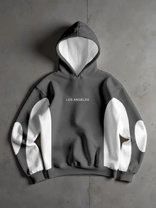 Manfinity EMRG 男士休闲时尚街头连帽衫，字母印花撞色设计，秋冬季保暖内衬 - 彩色 - 查看 3