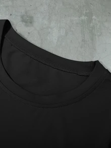 Manfinity EMRG Camiseta de manga corta con cuello redondo y estampado de color contrastante para hombres - Negro - Ver 5