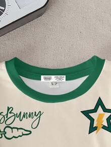 LOONEY TUNES X SHEIN 男童圆领短袖夏季舒适休闲卡通可爱运动学院条纹星星字母图案T恤 - 白色 - 查看 4