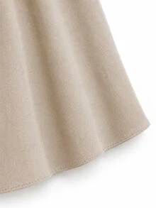Linhara Gaun Midi A-Line Tanpa Lengan Leher Bulat dengan Bordir Kontras, Warna Polos Minimalis untuk Wanita Ukuran Plus, Cocok untuk Liburan Kasual Musim Panas - Khaki - View 5