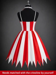 DreamSkyne Vestido de tirantes finos con bloques de color y rayas para tallas grandes - Rojo y blanco - Ver 2
