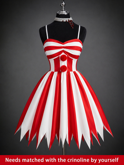 DreamSkyne Plus Size Colorblock Striped Spaghetti Strap Dress Halloween Personalized And Fun Gothic Style  Halloween