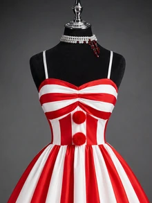 DreamSkyne Vestido de tirantes finos con bloques de color y rayas para tallas grandes - Rojo y blanco - Ver 3