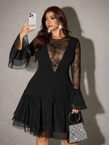 Viva Relle Plus Size Long Sleeve Sexy Hot Girl Date Versatile Dress Fall - Black - View 2