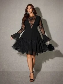 Viva Relle Plus Size Long Sleeve Sexy Hot Girl Date Versatile Dress Fall - Black - View 3