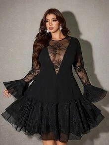 Viva Relle Plus Size Long Sleeve Sexy Hot Girl Date Versatile Dress Fall - Black - View 4