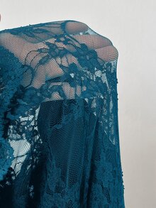 Viva Relle 性感修身露肩網紗長袖大尺碼洋裝 - 水鴨藍 - 查看 7