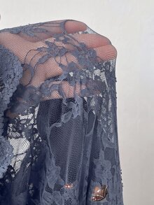 Viva Relle 性感修身露肩網紗長袖大尺碼洋裝 - 霧霾藍 - 查看 7