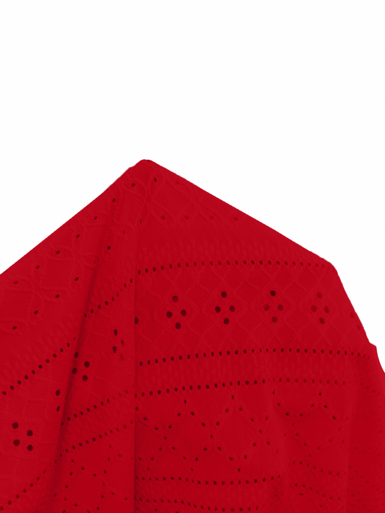 SHEIN CURVE+ Plus Size Women's Textured Hollow Out Stretch Knit Elegant Loose Striped Patchwork Christmas Short Sleeve Dress Bow Red Black Summer Date Night - Red - View 5