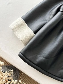 SHEIN Baby Girl Autumn/Winter Cute Versatile Colorblock Thermal Lined Faux Fur Jacket - Black and White - View 4