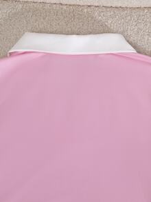 SHEIN 青少年女孩秋季套裝 2件/套 圓領撞色長袖T恤與長褲套裝，秋季，休閒，穿搭 - 粉色 - 查看 6