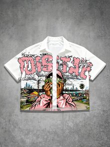 Manfinity EMRG Men's Letter & Character Print Short Sleeve Single-Breasted Shirt - Multicolor - View 3
