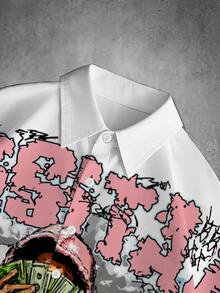 Manfinity EMRG Men's Letter & Character Print Short Sleeve Single-Breasted Shirt - Multicolor - View 5