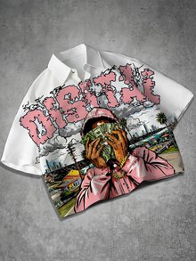 Manfinity EMRG Men's Letter & Character Print Short Sleeve Single-Breasted Shirt - Multicolor - View 4