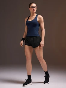 Powerista Women's Black & Navy Blue Seamless Fitted Sports Tank Top 2pcs Set - Multicolor - View 8
