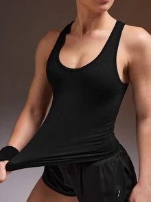 Powerista Women's Black & Navy Blue Seamless Fitted Sports Tank Top 2pcs Set - Multicolor - View 5
