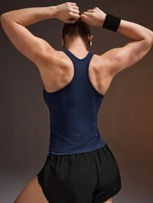 Powerista Women's Black & Navy Blue Seamless Fitted Sports Tank Top 2pcs Set - Multicolor - View 7