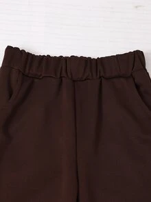 SHEIN 女款3件套，復古棕色調搭配，直條紋短版連帽衛衣 + 短版純色短袖上衣 + 喇叭褲。美式學院風，柔軟舒適面料，百搭褲款，適合校園日常穿著與外出，春秋季節全方位搭配，修飾腿部線條 - 棕色 - 查看 6