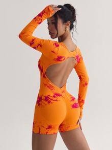 SHEIN Core Rhythm Women's Fashionable Sporty Cross-Design Backless Bodycon Jumpsuit Airport Outfit - Multicolor - View 4