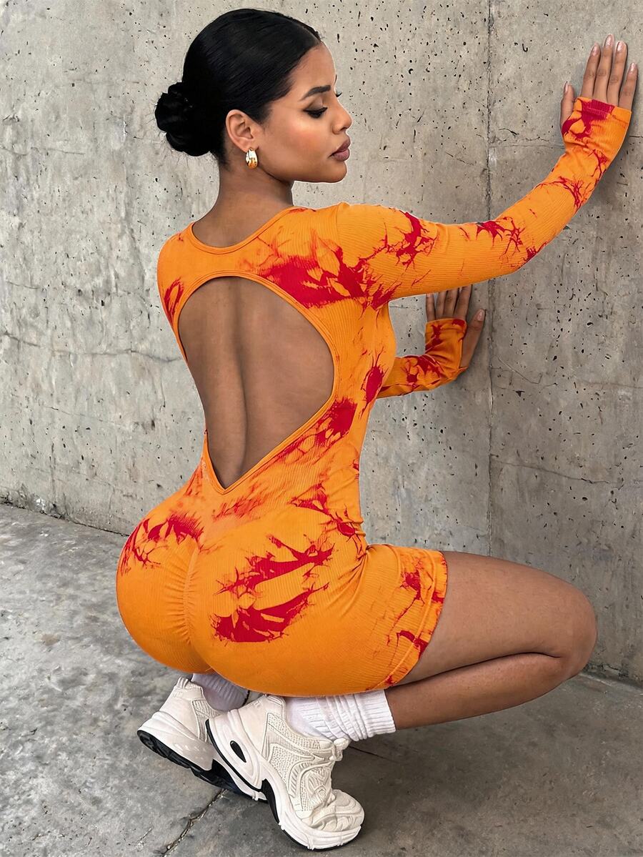 SHEIN Core Rhythm Women's Fashionable Sporty Cross-Design Backless Bodycon Jumpsuit Airport Outfit - Multicolor - View 1