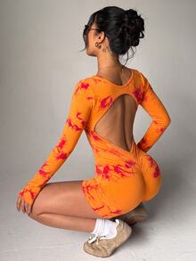 SHEIN Core Rhythm Women's Fashionable Sporty Cross-Design Backless Bodycon Jumpsuit Airport Outfit - Multicolor - View 9