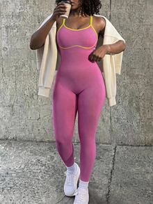 Core Rhythm Dopamine Seamless Knit Sports Jumpsuit - Hot Pink - View 1