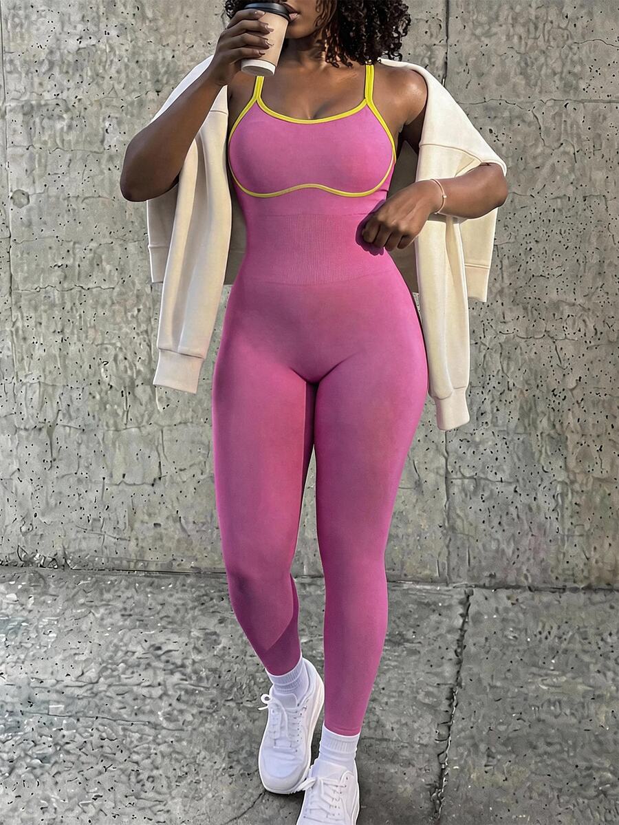 Core Rhythm Dopamine Seamless Knit Sports Jumpsuit - Hot Pink - View 1
