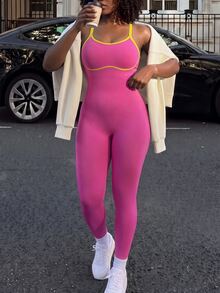 Core Rhythm Dopamine Seamless Knit Sports Jumpsuit - Hot Pink - View 7