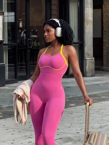 Core Rhythm Dopamine Seamless Knit Sports Jumpsuit - Hot Pink - View 3