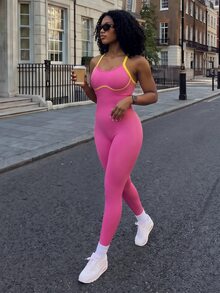 Core Rhythm Dopamine Seamless Knit Sports Jumpsuit - Hot Pink - View 6