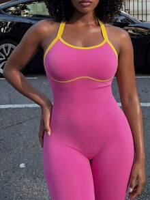 Core Rhythm Dopamine Seamless Knit Sports Jumpsuit - Hot Pink - View 4