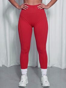 SHEIN Core Rhythm Solid Color High Waist Seamless Sports Leggings - Burgundy - View 6