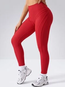 SHEIN Core Rhythm Solid Color High Waist Seamless Sports Leggings - Burgundy - View 5