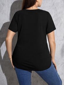 SHEIN Essnce Camiseta unicolor bajo curvo - Negro - Ver 3